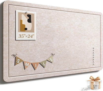 Large Bulletin Board, 35 X 17 Inches Felt Cork Board with 40 Pushpins, Foldable Felt Notice Pin Board Photo Display Board with Self-Adhesive Tape for Office Home School (Oatmeal, 35x17 inch)