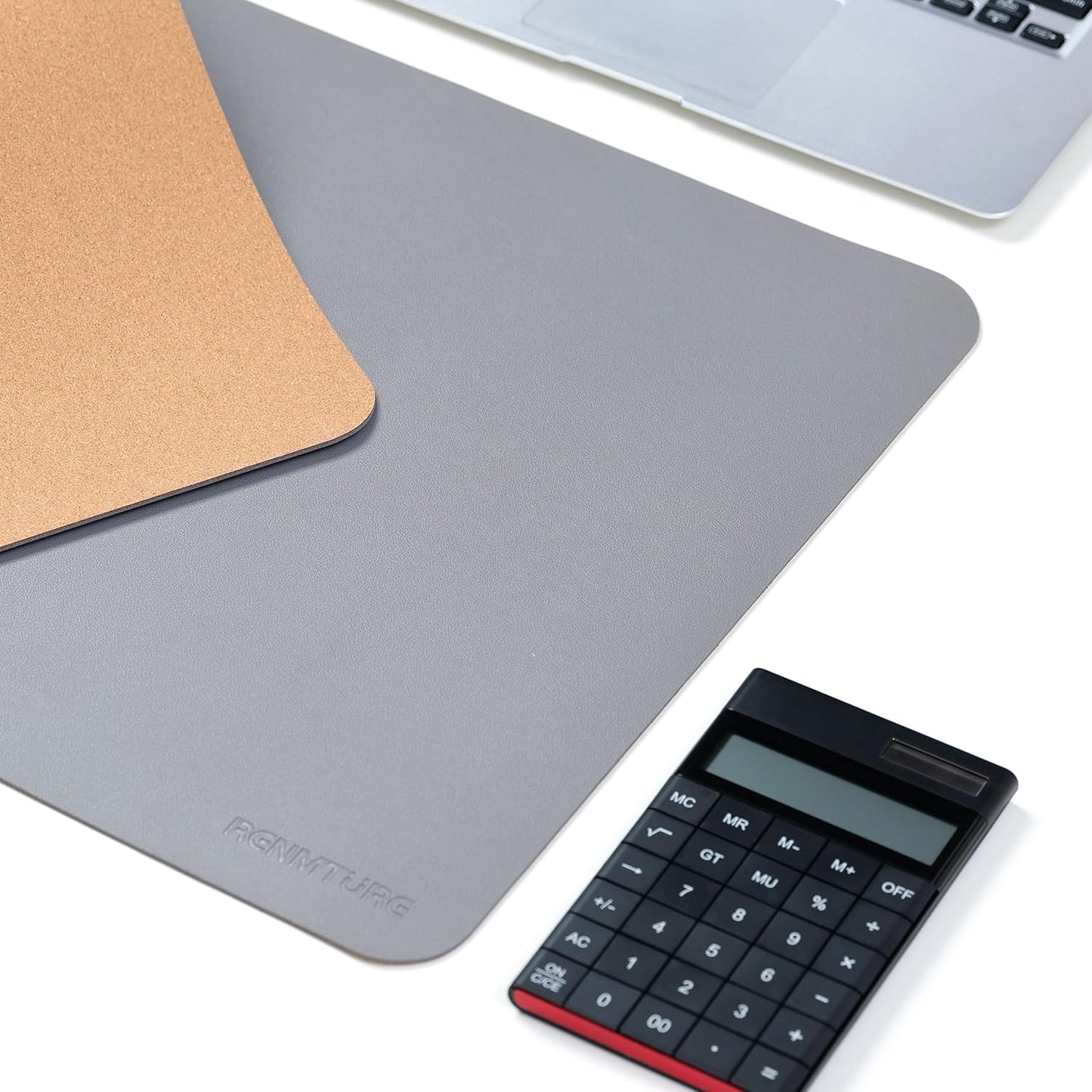 RENMTURE Desk Pad, Cork & PU Leather Desk Mat, Large Mouse pad, Non-Slip Desk Protector and Blotter, Waterproof Writing Pad, Desk Accessories and Organizers for Home Office (Light Yellow, 32"x16")