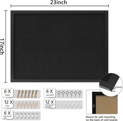 DAHAPYBOO Cork Board with Linen White,Bulletin Board 17"x12" Hanging Corkboards for Office Home School Message Board or Vision Board Decoration.