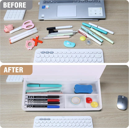 SELEAD Desktop Glass Whiteboard with Wireless Charger Station, Dry Erase Board Computer Pad Keyboard Stand with Organizer for Home, School, Office Desk Accessories, Black