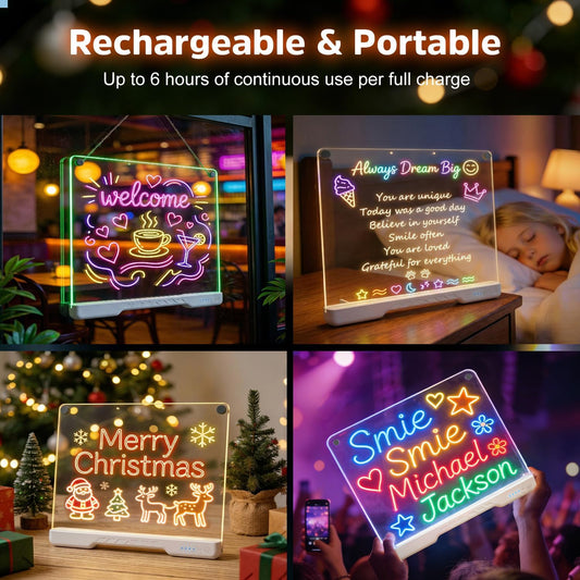 Led Drawing Board for Kids 16-Inch Rechargeable Doodle Glow Led Note Writing Message Board with Color Portable Light Up Drawing Pad Tablet Gifts for Teenage Girls, 12 Dry Erase Markers & Tracing Book