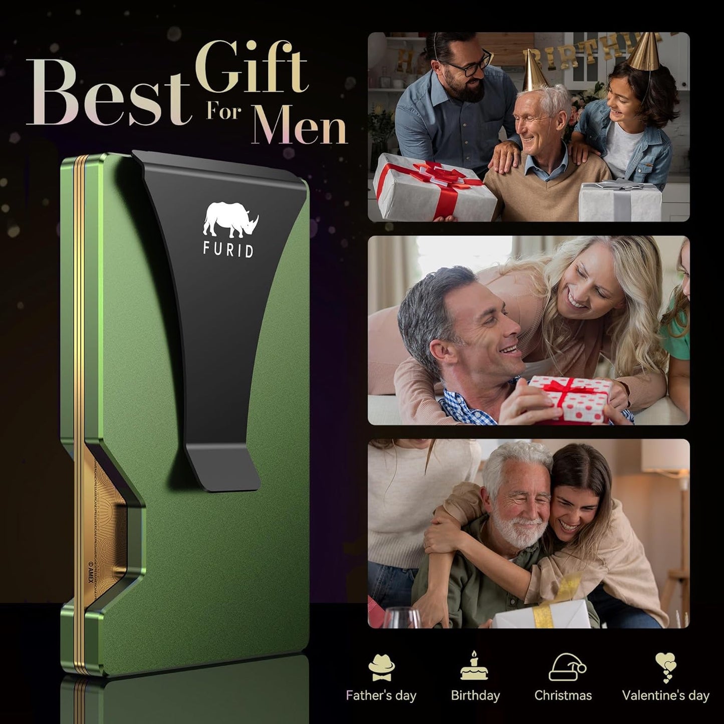 furid Airtag Wallet Men Slim: Metal Wallets with Airtag Holder, Air Tag Wallet for Men with 2 Money Clip Replaceable Gift Boxed