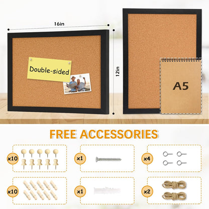 DOLLAR BOSS Bulletin Boards with Linen 1-Pack 16''X 12'' Double-Sided Cork Board for Walls Wood Framed Bulletin Boards, Small Pin Board for Home Kitchen Office Decorative Hanging 10 Pushpins