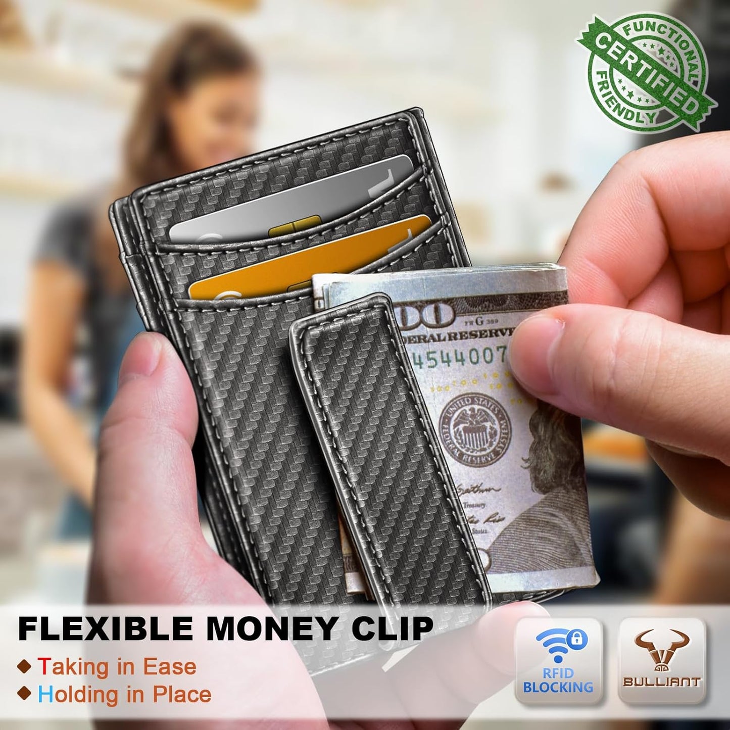 BULLIANT Men Airtag Wallet,Slim Wallet Money Clip Card Holder Magnetic Closure 12 Cards in Front Pocket RFID Blocking