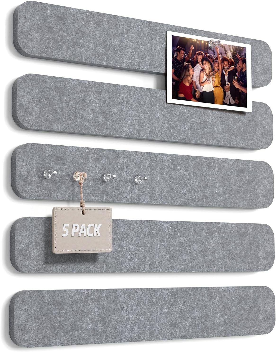 JBER Felt Strip Board 5 Pack 13"x2", Cork Board Alternative Pin Bulletin Board, Self-Adhesive Vision Board with 25 Push Pins for Walls, Office & Home Decor(Light Camel)