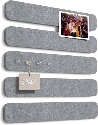 JBER Felt Strip Board 5 Pack 13"x2", Cork Board Alternative Pin Bulletin Board, Self-Adhesive Vision Board with 25 Push Pins for Walls, Office & Home Decor(Light Camel)
