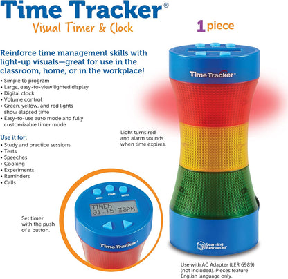Learning Resources Time Tracker Visual Timer & Clock - 1 Piece, Classroom Tracker, Alarm Clock, Light Up Timer for Classroom, Visual Tracker