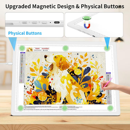 TOHETO A4 Light Board for Diamond Painting, Super Bright Magnetic Light Pad with Side Buttons, Lightbox for Tracing and Drawing, Corded Light Table for Sketching, Animation, Weeding Vinyl (Black)