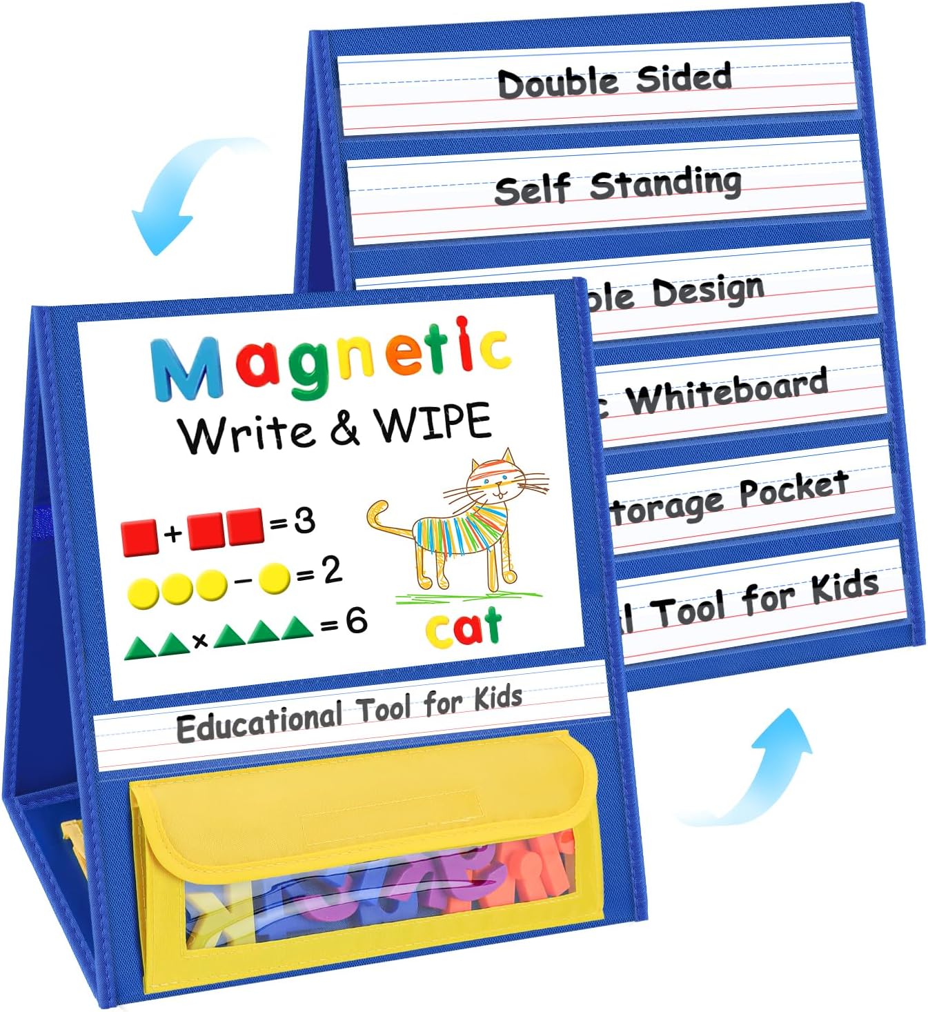 EAMAY Magnetic Desktop Tabletop Stands Pocket Chart Foldable Small Dry Erase Board Classroom Tool for Kids Education (12W*15L, Magnetic)