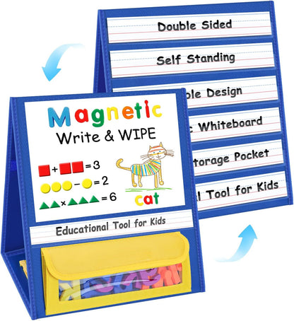 EAMAY Magnetic Desktop Tabletop Stands Pocket Chart Foldable Small Dry Erase Board Classroom Tool for Kids Education (12W*15L, Magnetic)