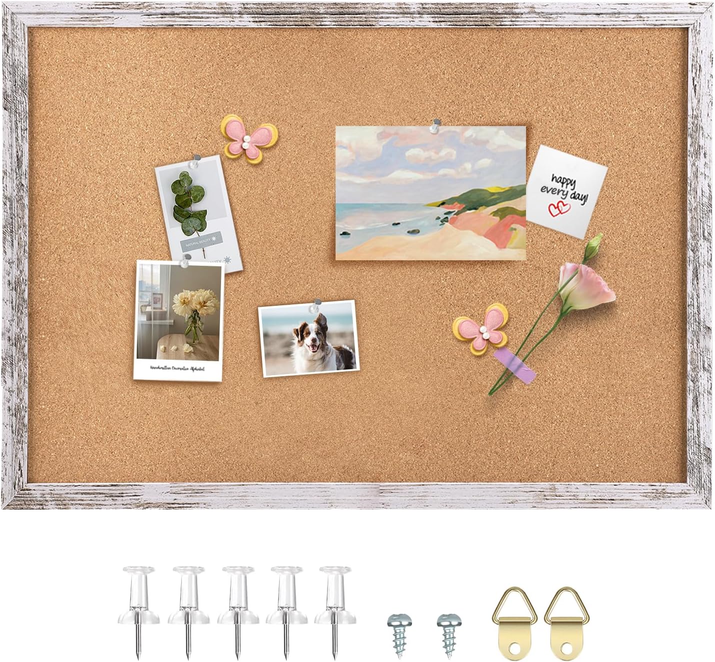 Cork Board Bulletin Board, 11.8x8.6 inches Mini Decorative Hanging Framed Cork Boards for Walls, Pin Board Vision Board for School Home Office, Bulletin Board with Wooden Frame(2230,WH,1p)