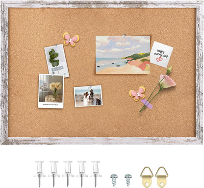 Cork Board Bulletin Board, 11.8x8.6 inches Mini Decorative Hanging Framed Cork Boards for Walls, Pin Board Vision Board for School Home Office, Bulletin Board with Wooden Frame(2230,WH,1p)