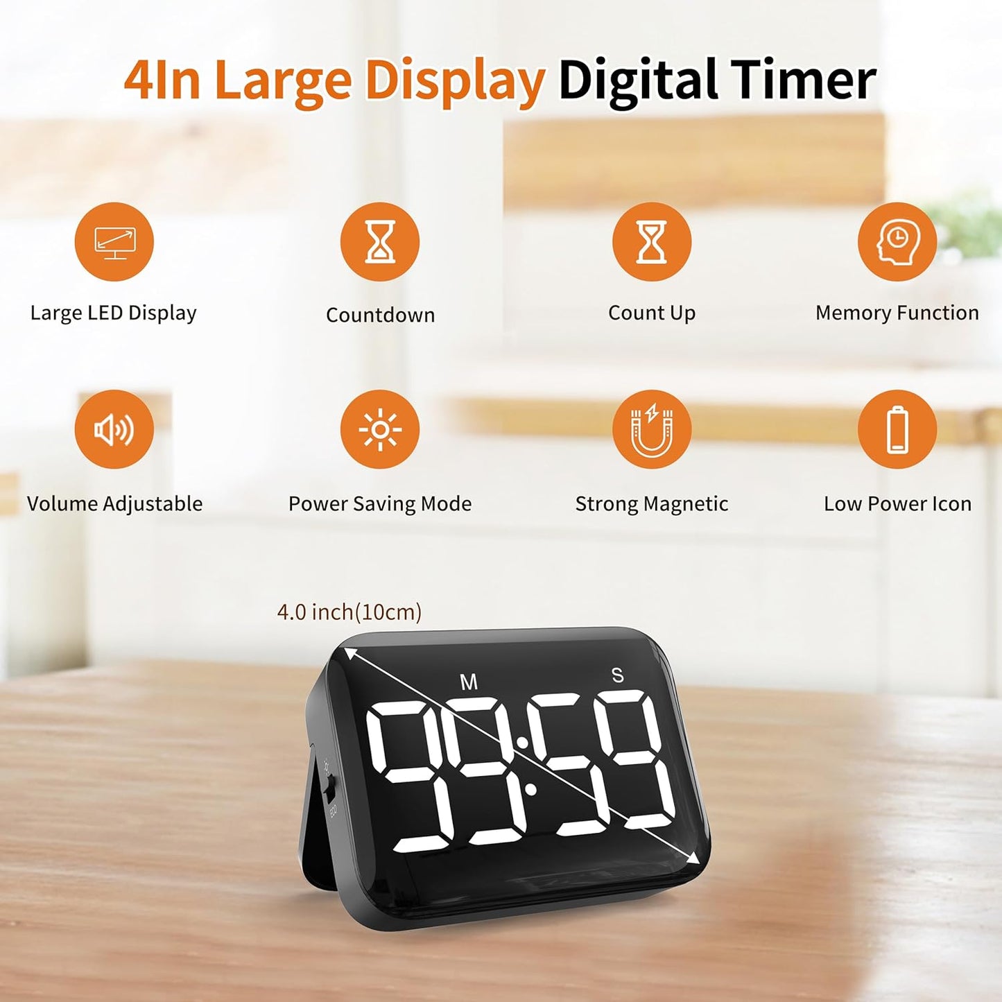 VOCOO Magnetic Kitchen Timer for Cooking with Count Up Countdown, Digital Timer Battery Powered with Large Display, 2 Brightness and Volume Levels for Classroom, Teacher, Kids