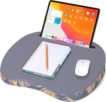 BIRDROCK HOME Deluxe Lap Desk with Pillow Cushion and Wrist Rest - Padded Laptop Desk for Bed, USB Light and Mouse Pad, With Reading Light, Soft Table for Home, Fits Laptops Up to 15" - Teal and Brown