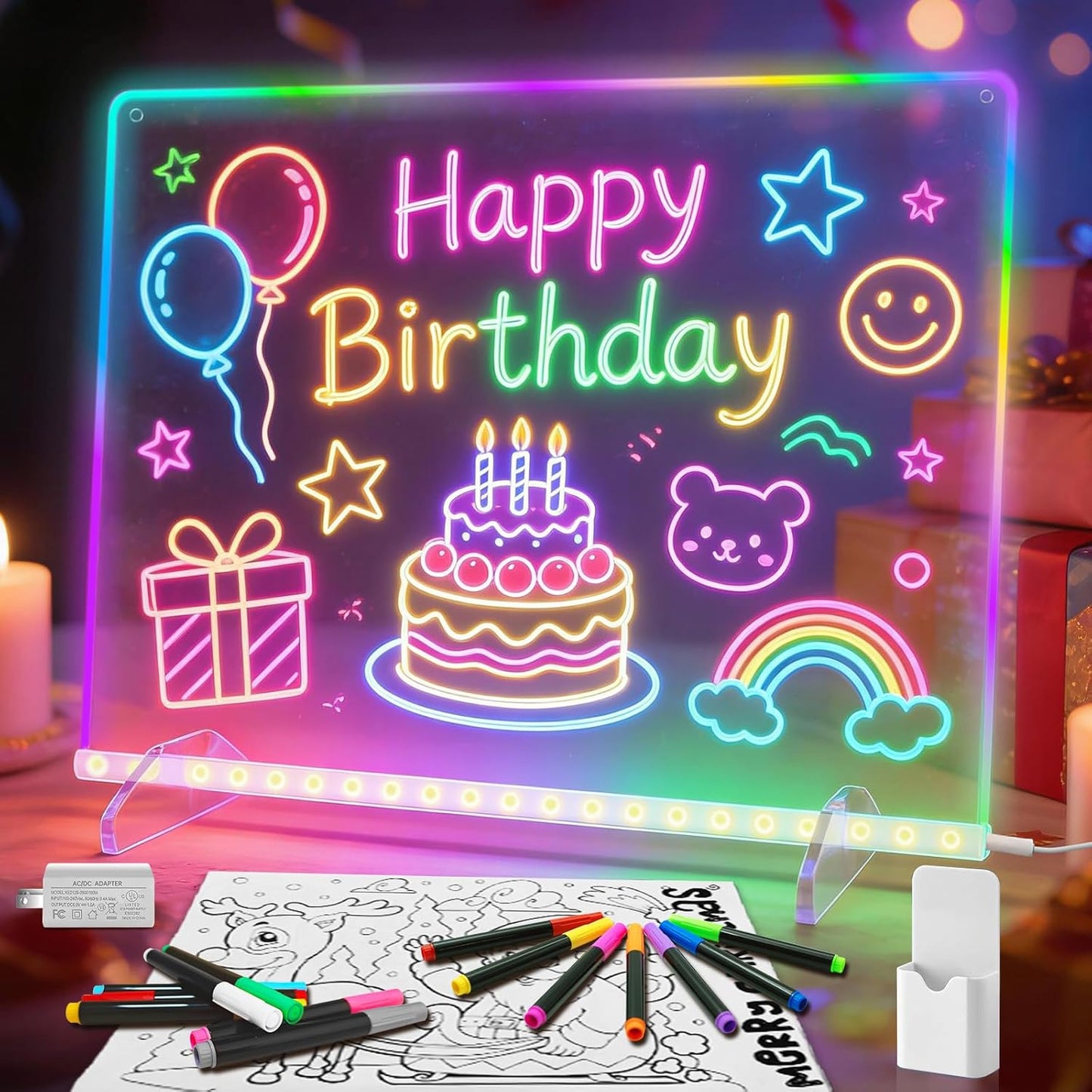 Led Note Board with Colors,16''Drawing Tablet,6 Modes & 8 Colors Light Up Drawing Board,Kids Toy with 13 Light Effects,Birthday Holiday Day Gifts for Girls & Boys Age 3+,Tracing Book（White）