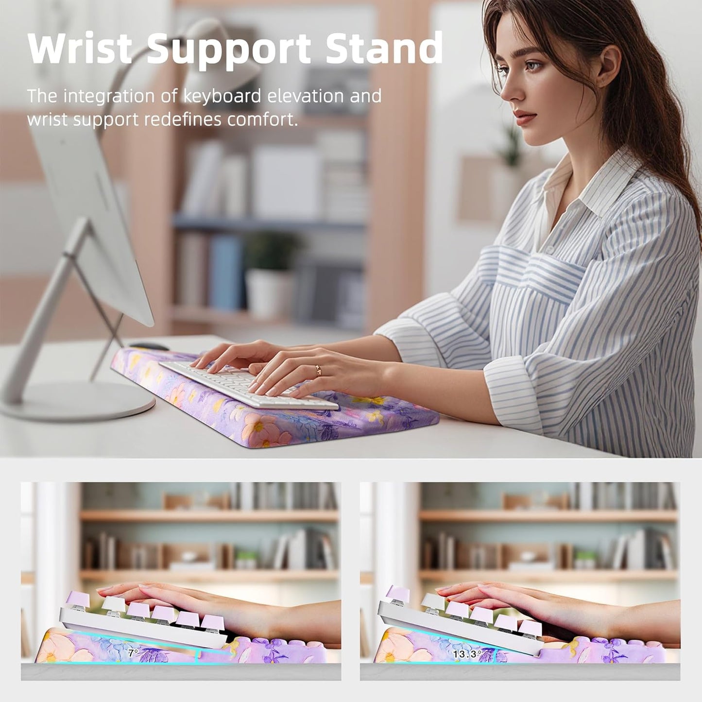 Ospelelf Tilt Keyboard Stand with Wrist Rest, Comfy Ergonomic Keyboard Riser Holder for Office Home