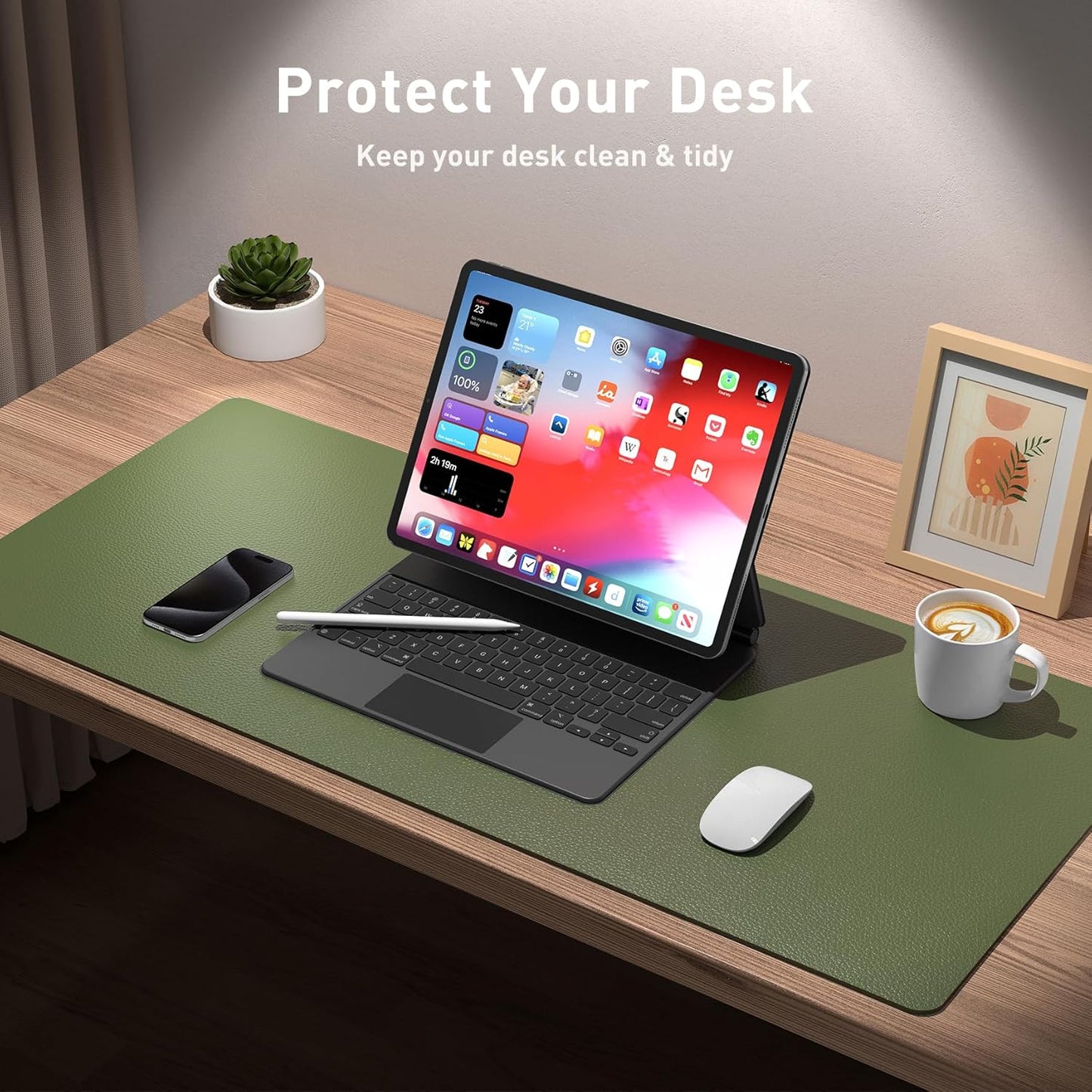 Aothia Leather Desk Pad Protector, Mouse Pad, Office Desk Mat, Non-Slip PU Leather Desk Blotter, Laptop Desk Pad, Waterproof Desk Writing Pad for Office and Home (Brown,23.6" x 13.7") - Colors B