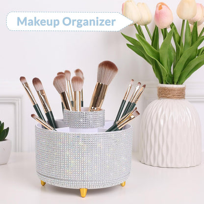 SKYDUE 360 Rotating Plastic Desk Pen Organizer with 5 Slots, Dual-Purpose Art Supply Pencil Cup for Office, School, Home