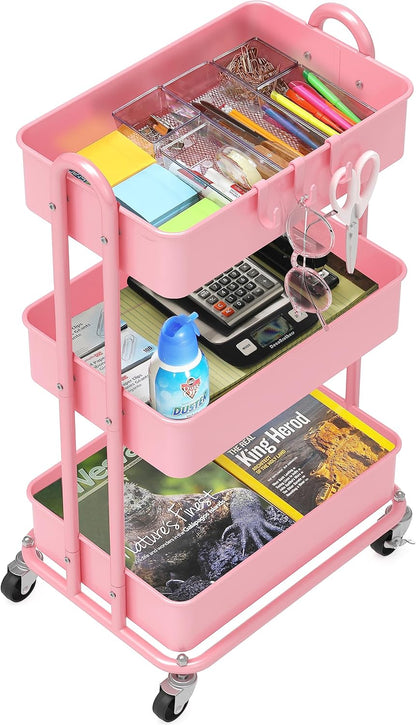 Simple Houseware 3-Tier Heavy Duty Metal Utility Rolling Cart, White