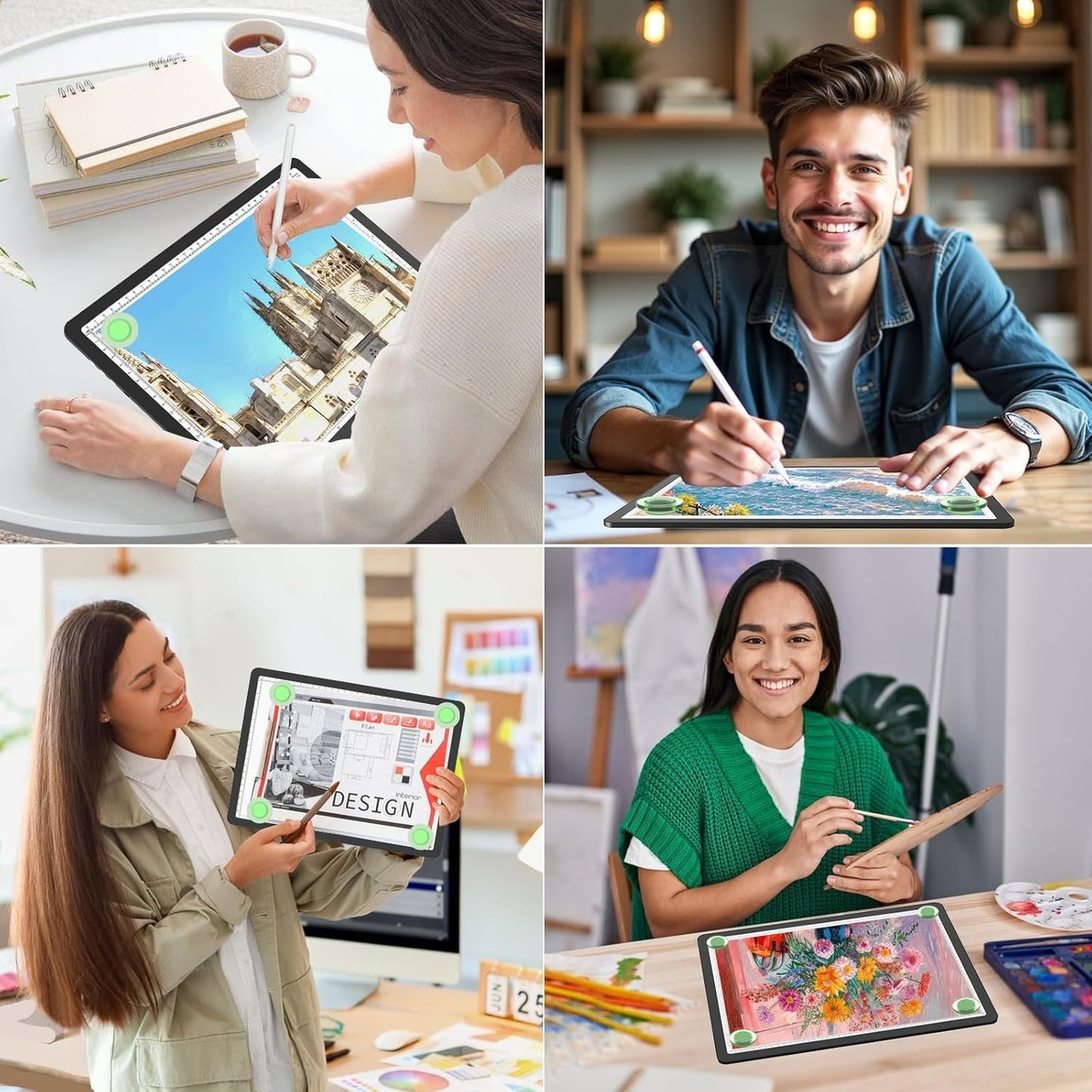 KOBAIBAN A3 Magnetic Light Pad with Bag, Rechargeable Diamond Art Light Board with Side Physical Buttons, 3 Color Light Modes Super Bright Light Table Light Box for Tracing, Drawing, Sketching (White)