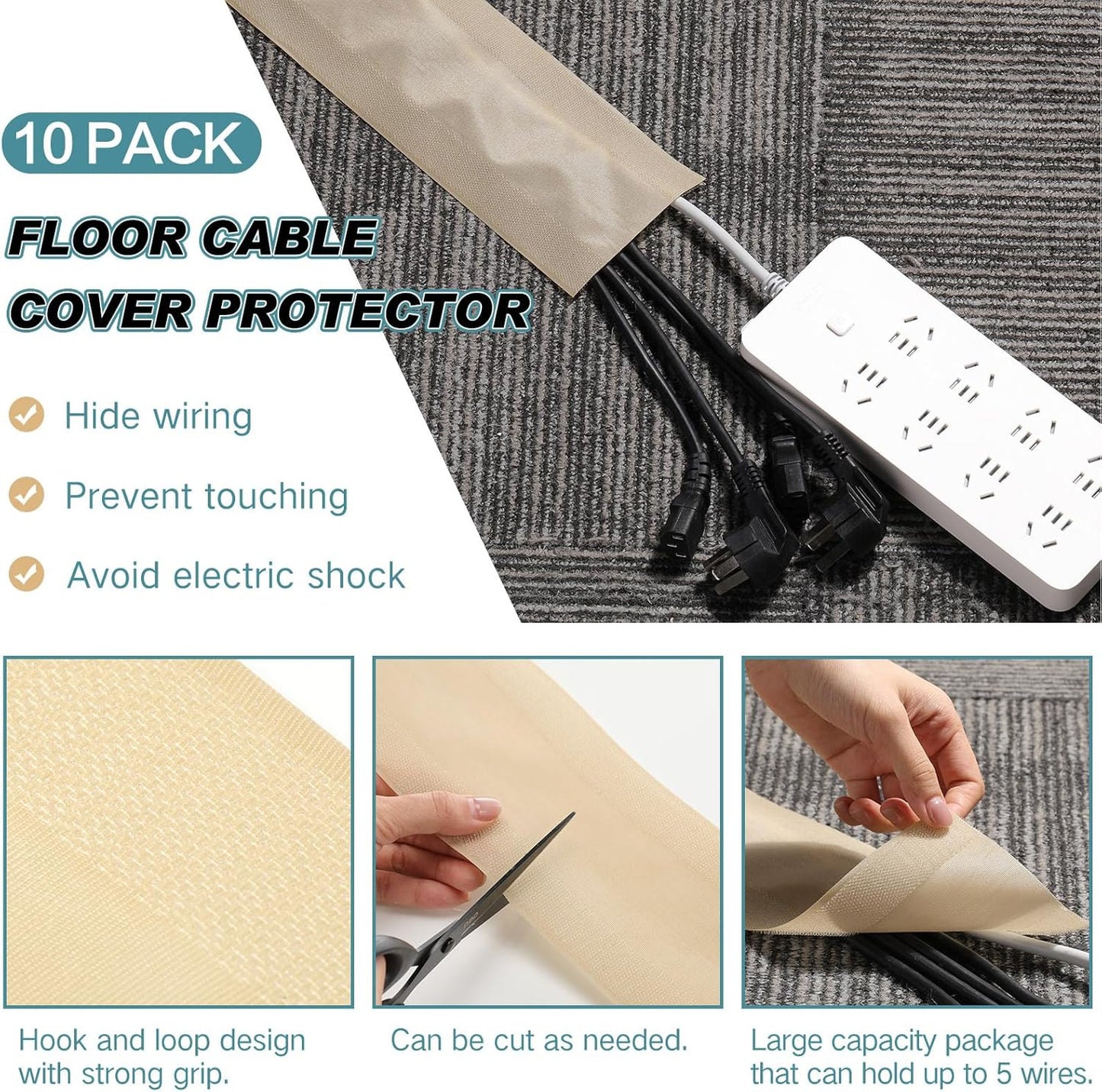 WILLBOND Carpet Cord Cover Cable Protector Floor Cover Cable Protector Management Only for Commercial Office Carpet(19.69 ft,Black)