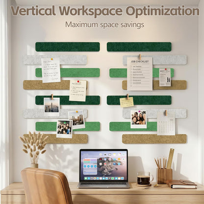Cork Board for Walls - 8 Pack Felt Pin Board Bar Strips - Self-Adhesive Lightweight Bulletin Board - Cork Board for Office with 40 Push Pins No Damage for Wall