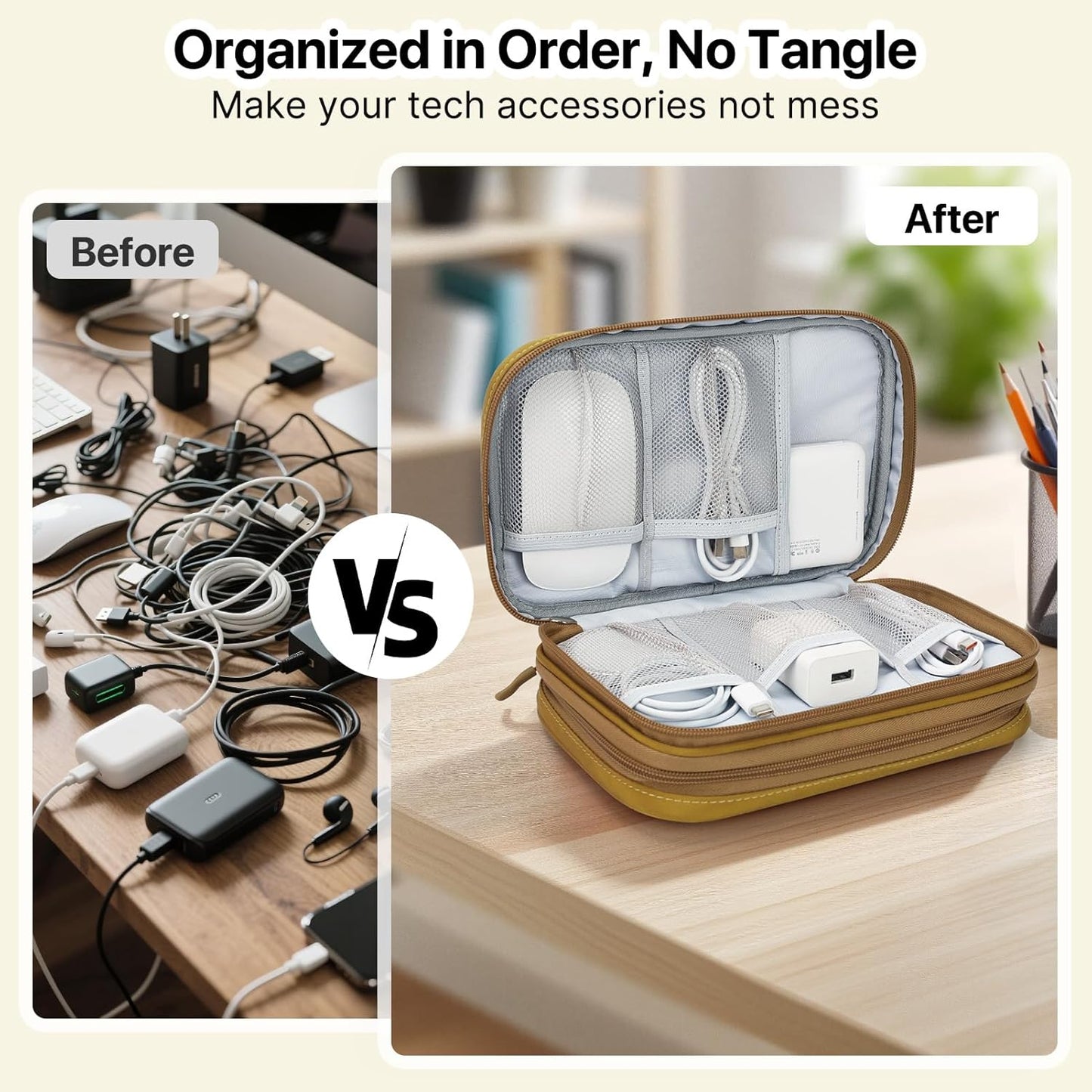 Skycase Tech Pouch - Lightweight Electronics Organizer Travel Case - Double Layers Cable Organizer - All-in-One Storage Bag for Charger, Cord, Phone, Flash Drive, Essentials - XL