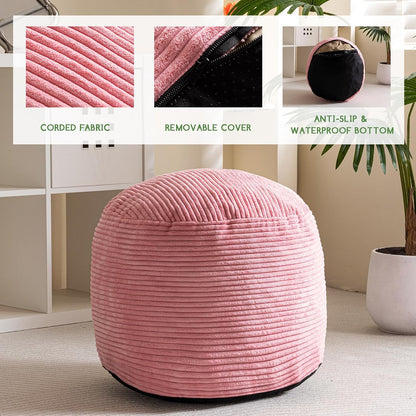 HIGOGOGO Round Stuffed Pouf Ottoman, Corduroy Poufs with Foam Chunk Filling, Furry and Fluffy Pouf Foot Stool Storage Ottoman, 20 X 15 Floor Poufs Foot Rest for Living Room, Dark Grey