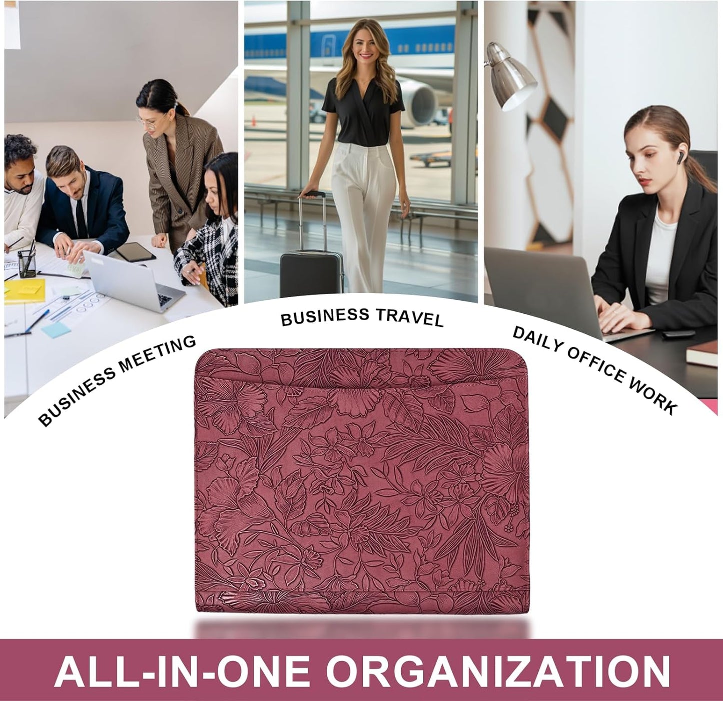 Leathario Portfolio Binder, Includes 10 Sheet Protectors and 3 Notepads, 3-Ring Folder Organizer, A4 Padfolio with Zipper, Vegan Leather Tablet Sleeve, Business Office Conference Clipboards