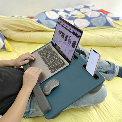 Lap Desk Home Office Lap Desk Portable Laptop Desk for Left Right - Handers with Whole Mouse Pad Wrist Pad Dual Cushion Phone Tablet Slots Fits Up to 17 Inch Laptops