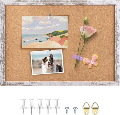 Cork Board Bulletin Board, 11.8x8.6 inches Mini Decorative Hanging Framed Cork Boards for Walls, Pin Board Vision Board for School Home Office, Bulletin Board with Wooden Frame(2230,WH,1p)