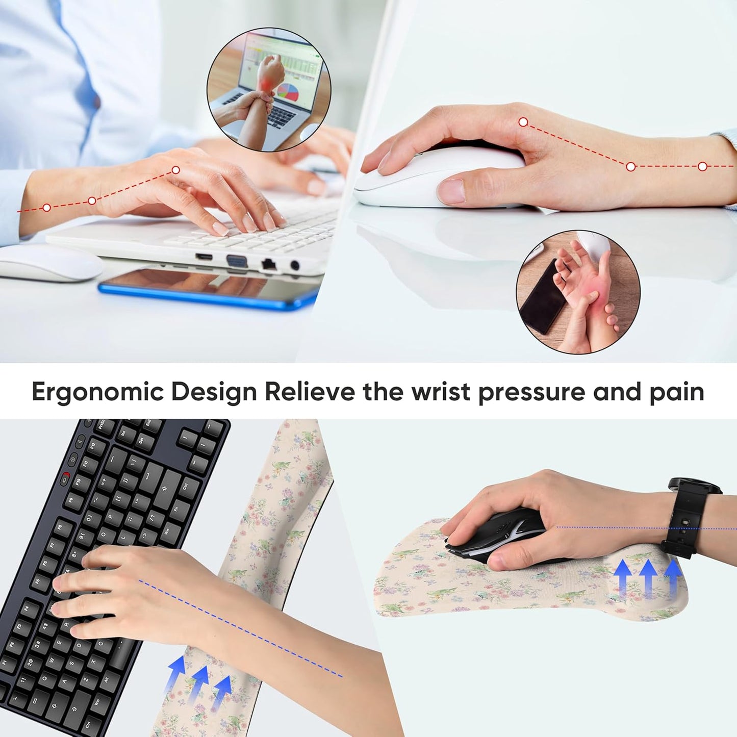 RICHEN Keyboard Wrist Rest Pad and Mouse Wrist Rest Support Mouse Pad Set,Sturdy & Comfortable & Lightweight for Easy Typing & Pain Relief-Ergonomic Support (Brown)