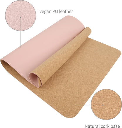 RENMTURE Dual-Sided Mouse Pad, Natural Cork & PU Leather Large Desk Pad for Office and Home Work, Desk Protector Non-Slip, Waterproof, Easy Clean (Olive Green, 32"x16")