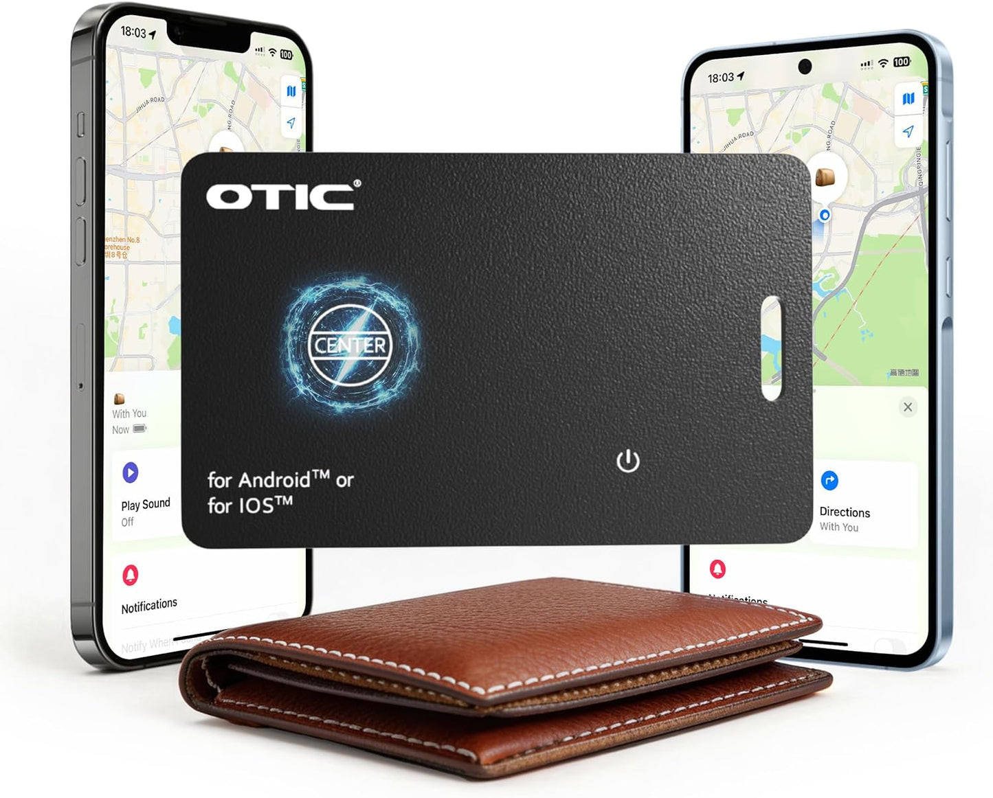 OTIC Dual System Bluetooth Wallet Tracker, 0.07in Slim Smart Tracker for Apple Find My (iOS) & Google Find Hub (Android), Rechargeable Finder with Sound Alert/Waterproof for Wallet/Luggage/Key/Bag