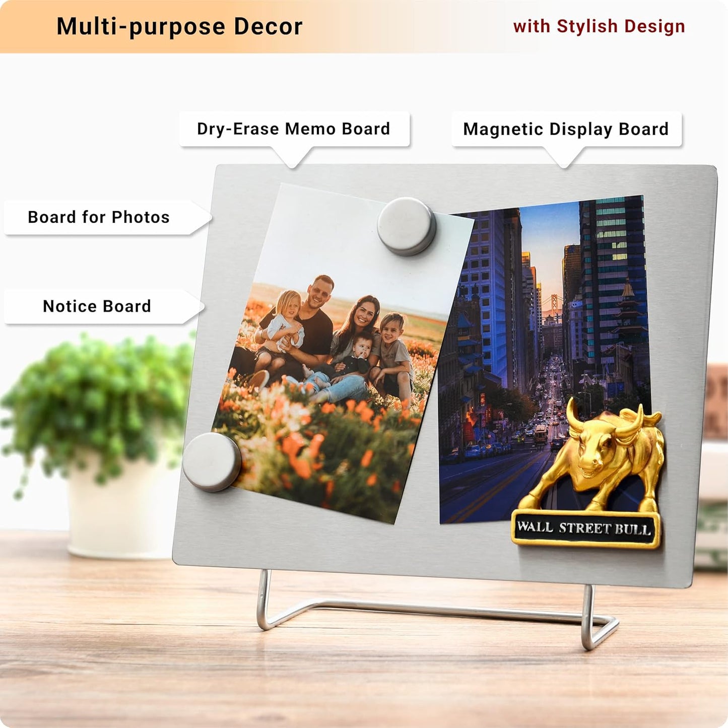 Magnetic Bulletin Board with Stand – Small Dry Erase Memo Board – Tabletop Metal Easel for Magnet Display – 10x8 Inches + 2 Magnets