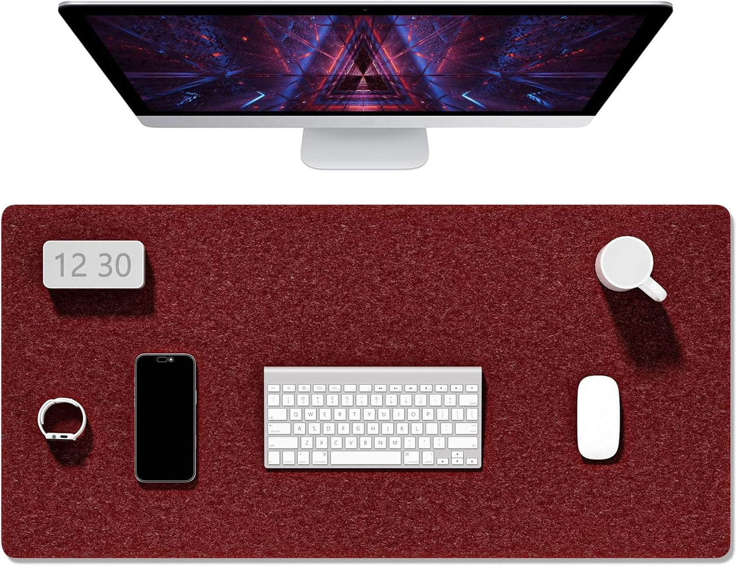 Auhoahsil Felt Desk Mat, Minimalist Large Mouse Pad XXL 35.5 x 15.7 in, Desk Matt for Desktop, Keyboard, Laptop, Computer, Office, Work from Home, Gaming, White