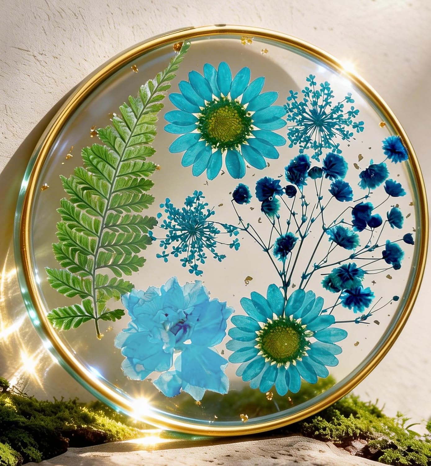 Oqplog Resin Drink Coaster for Desk Coffee Table-White Cute Dried Flowers Cup Coaster for Work Office Home Outdoor Decor Gifts for Girls Women,1 Pcs