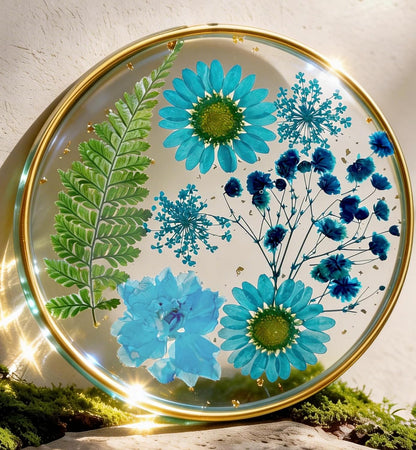Oqplog Resin Drink Coaster for Desk Coffee Table-White Cute Dried Flowers Cup Coaster for Work Office Home Outdoor Decor Gifts for Girls Women,1 Pcs
