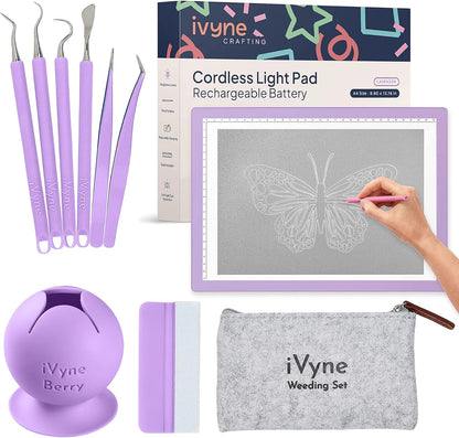 iVyne Complete Set Rechargeable A4 Light Pad, Weeding Tools for Vinyl, Scrap Collector for Cricut and Silhouette Machines for Every Tracing, Drawing Projects (Green)