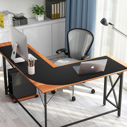 MAIDERN (51” + 51”) x 15.7” L Shaped Corner Desk Mat, Cork & Leather Reversible Desk Pad for Gaming Computer Office Home (Black) …