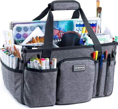 Art Supply Organizer Tote Bag – Craft Caddy with Handle, Utility Storage Tote with Multiple Pockets & Adjustable Divider for Stationary, Sewing, Scrapbooking, School, Office, Medical Supplies