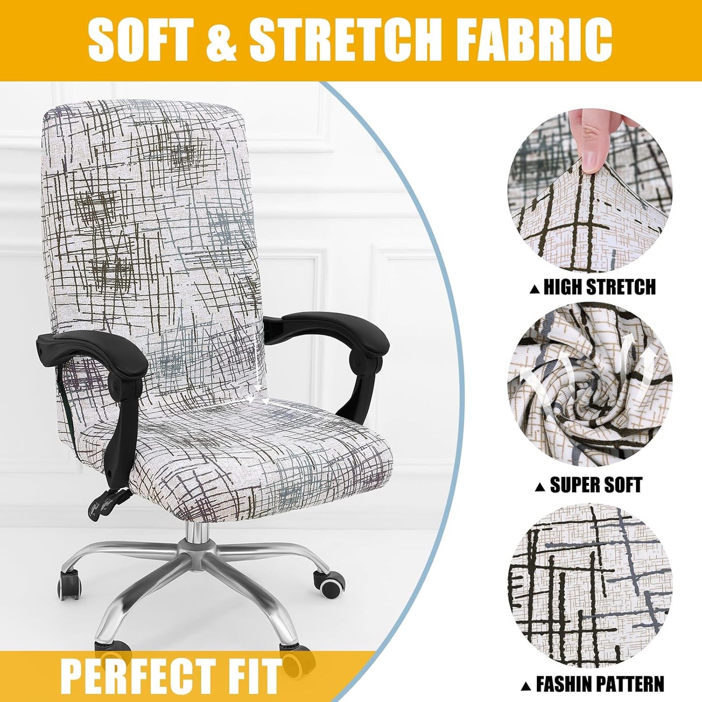 Smiry Stretch Printed Office Chair Armrest Covers, 2 Pcs Soft Fit Removable Washable Computer Desk Chair Arm Covers Protector, Black