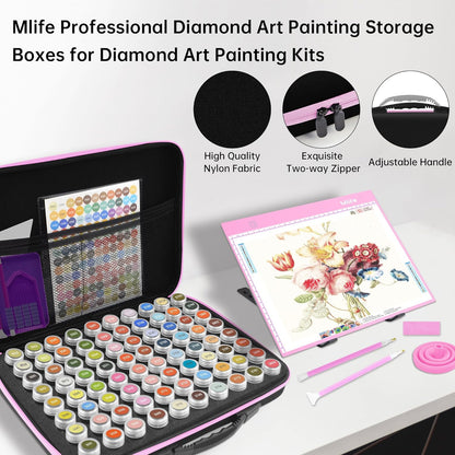 Mlife Diamond Painting Storage Boxes,1 Diamond Painting A4 Light Box Tracing Light Board with 3 Brightness, 80 Slots Bead Storage with 5D Diamond Art Accessories and Tools Kit（Purple）