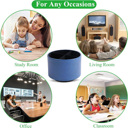 Round Leather Art Supply Organizer,Remote Control Holder,360 Degree Rotating,Multi-Functional Pencil Holder,4 Compartments Desktop Stationary Organizer(1-Fractal Flower) | Round - Colors B