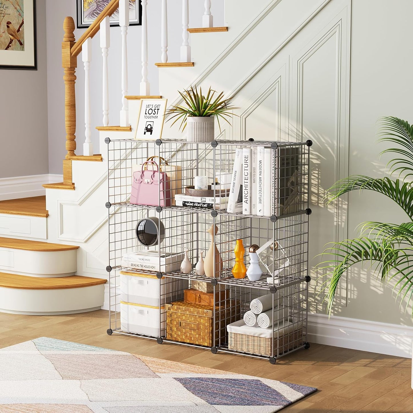 C&AHOME Wire Cube Storage, 6 - Cube Organizer Metal C Grids, Modular Shelves Units, Storage Bins Shelving, Closet Organizer, Ideal for Home, Office, Living Room, 36.6”L x 12.4”W x 36.6”H Black