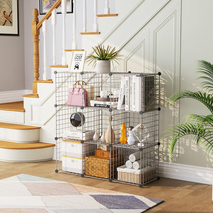 C&AHOME Wire Cube Storage, 6 - Cube Organizer Metal C Grids, Modular Shelves Units, Storage Bins Shelving, Closet Organizer, Ideal for Home, Office, Living Room, 36.6”L x 12.4”W x 36.6”H Black