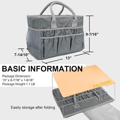 Cupohus Craft Organizer Tote Bag – Craft Caddy with 2 Mesh Side Pockets & Front Elastic Pockets, Foldable Large Capacity Supply Storage Bag for Sewing, Knitting, Painting, and Travel (Purple)