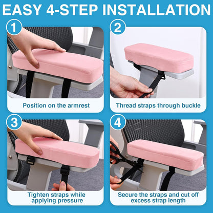 Smiry Ergonomic Office Chair Armrest Pads, Memory Foam Arm Rest Covers, Non-Slip Armrest Cushion with Adjustable Buckles and Straps, Elbow Relief for Desk, Gaming & Wheelchair (Black, Set of 2)
