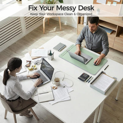 Desk Mat – Double-Sided Vegan Leather & Felt | Built-In Magnetic Cable Organizer & File Storage | Premium Workspace Pad for Office, Gaming & Creative Professionals-（Brown）