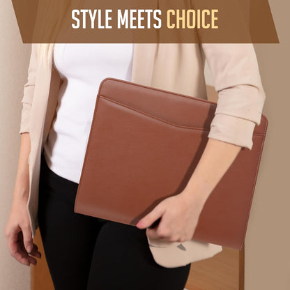 STYLIO Zipper Padfolio Portfolio Binder Organizer | Faux Leather Portfolio for Resume, Documents, Phone, Tablet, Business Supplies and Cards | Notebook Organizer with Letter Sized Notepad Included